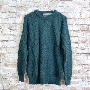 Aran Crafts Unisex Irish Wool Crewneck Sweater in Green Moss Size Large NEW